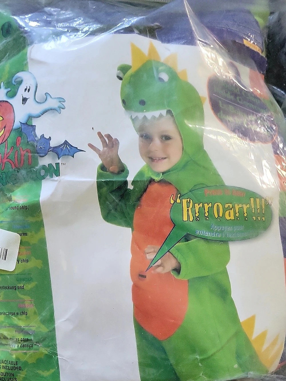 Rubies Talking Plush Dinosaur Child Costume Green & Orange Small-No Noise